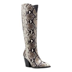 INC Womens Beige Animal Print Pointed Toe Block Heel Zip-Up Dress Western Boot 5